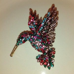 Colorful Rhinestone Hummingbird Brooch